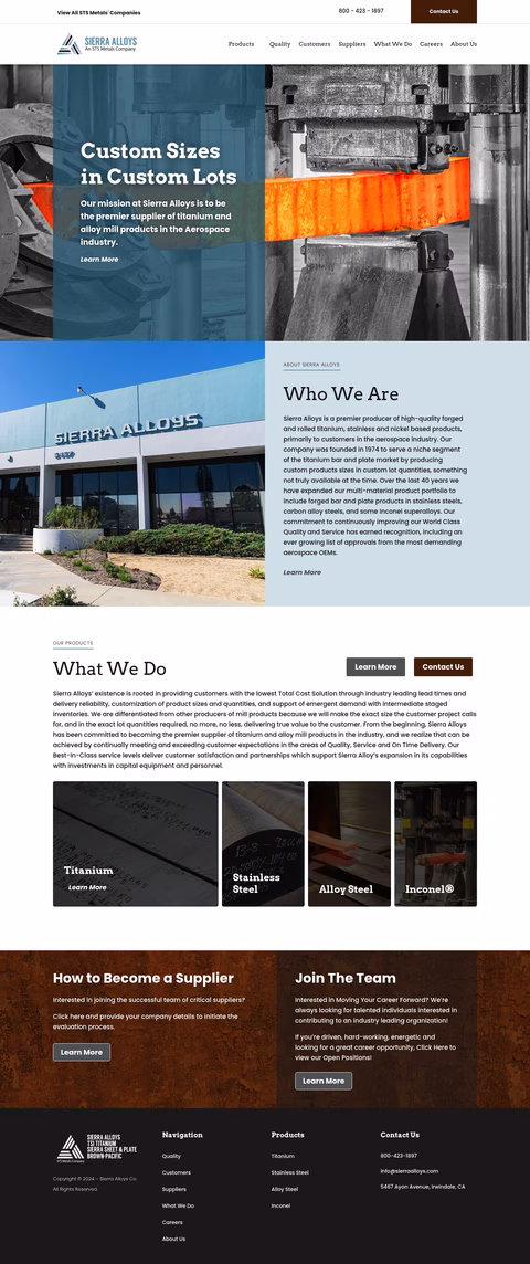 Sierra-Alloys Homepage 1440px