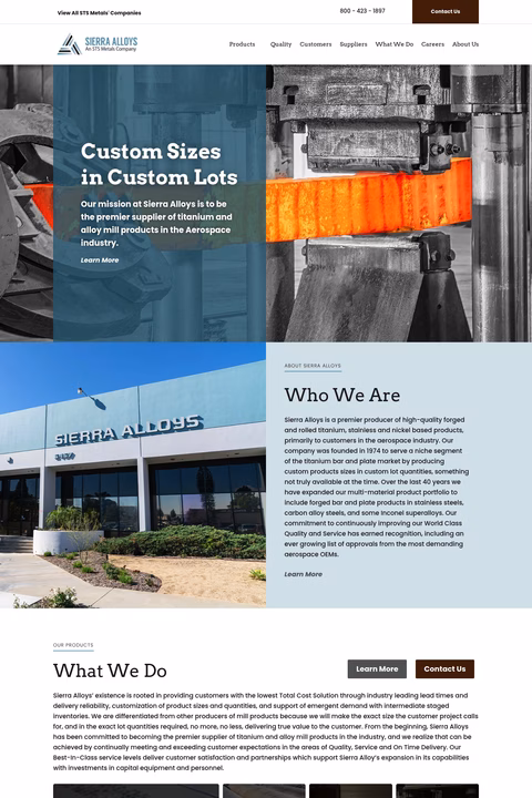 Sierra-Alloys Homepage 1440px