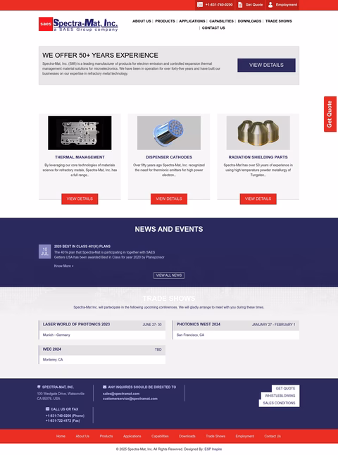 Spectra-Mat-Inc Homepage 1440px