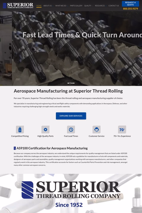 Superior-Thread-Rolling-Company Homepage 1440px