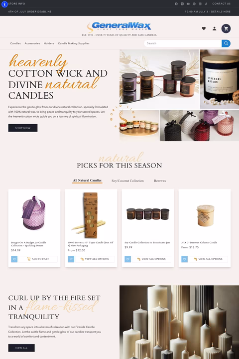 General-Wax-Candle-Company Homepage 1440px