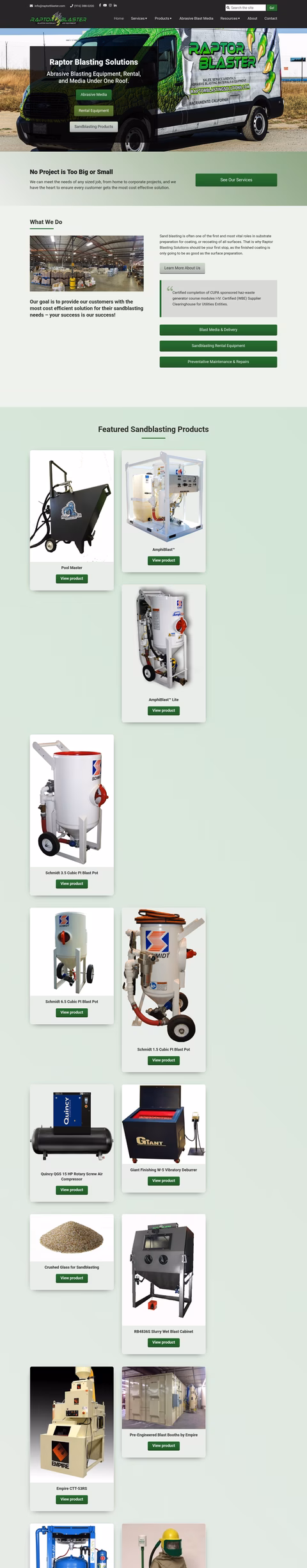 Raptor-Blasting-Solutions Homepage 1440px