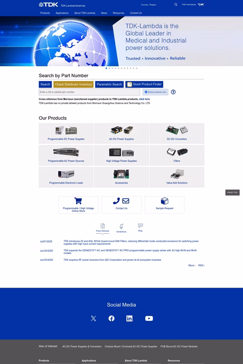 Tdk-Lambda Homepage 1440px