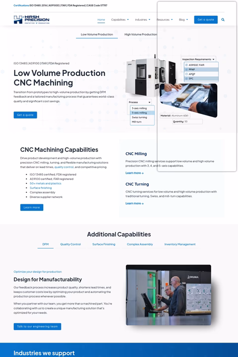 Hirsh-Precision-Products Homepage 1440px