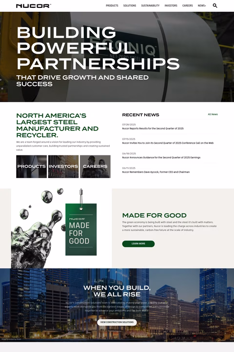 Nucor Homepage 1440px