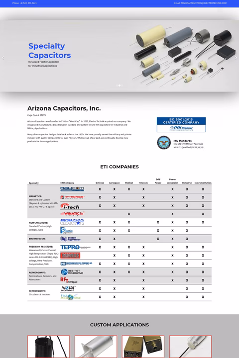 Arizona-Capacitors Homepage 1440px
