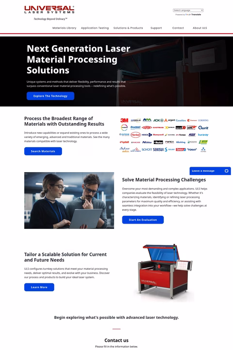 Universal-Laser-Systems Homepage 1440px