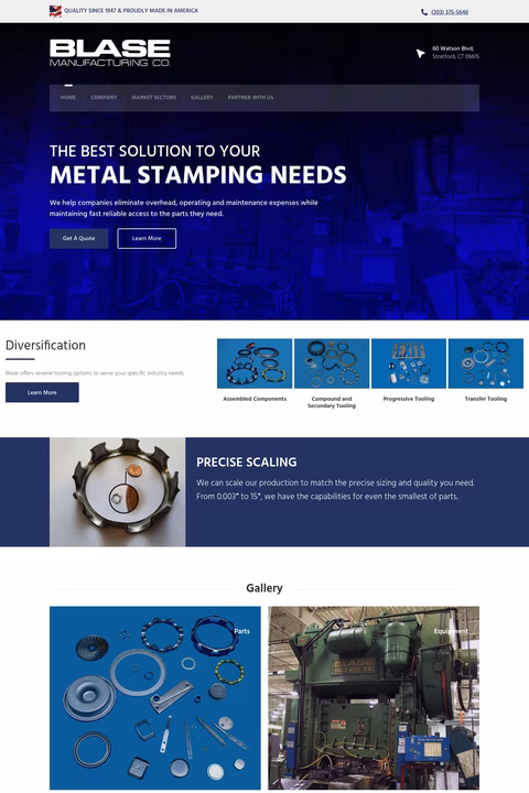 Blase-Manufacturing Homepage 1440px