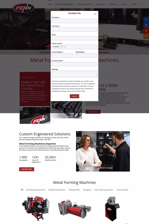 Fenn-Metal-Forming-Solutions Homepage 1440px