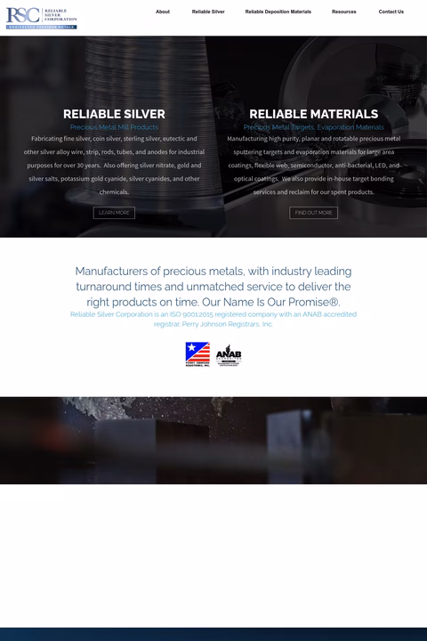 Reliable-Silver-Corporation Homepage 1440px