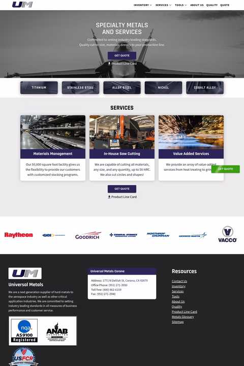 Universal-Metals Homepage 1440px