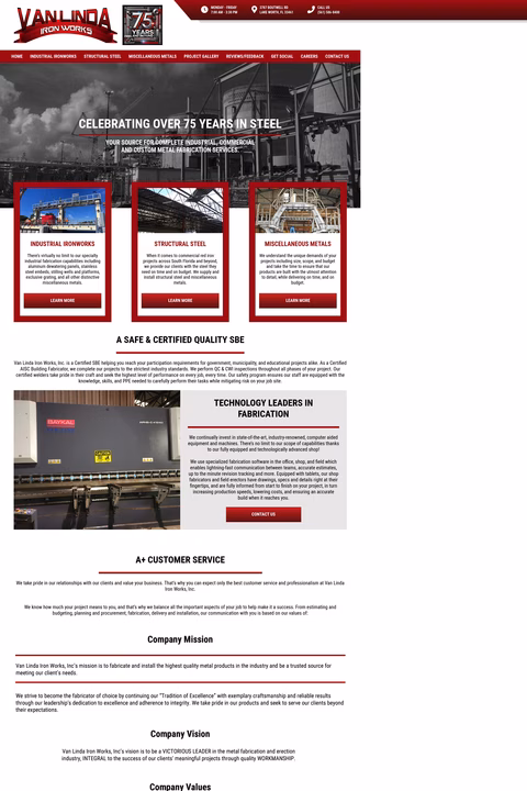 Van-Linda-Iron-Works Homepage 1440px