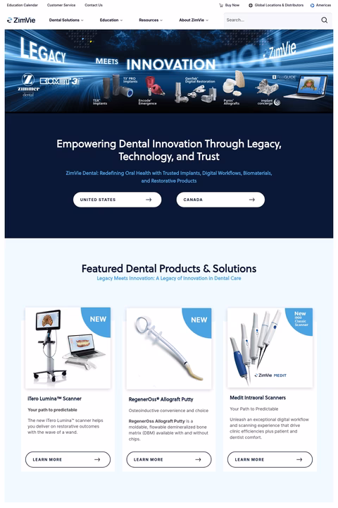 Zimvie Homepage 1440px