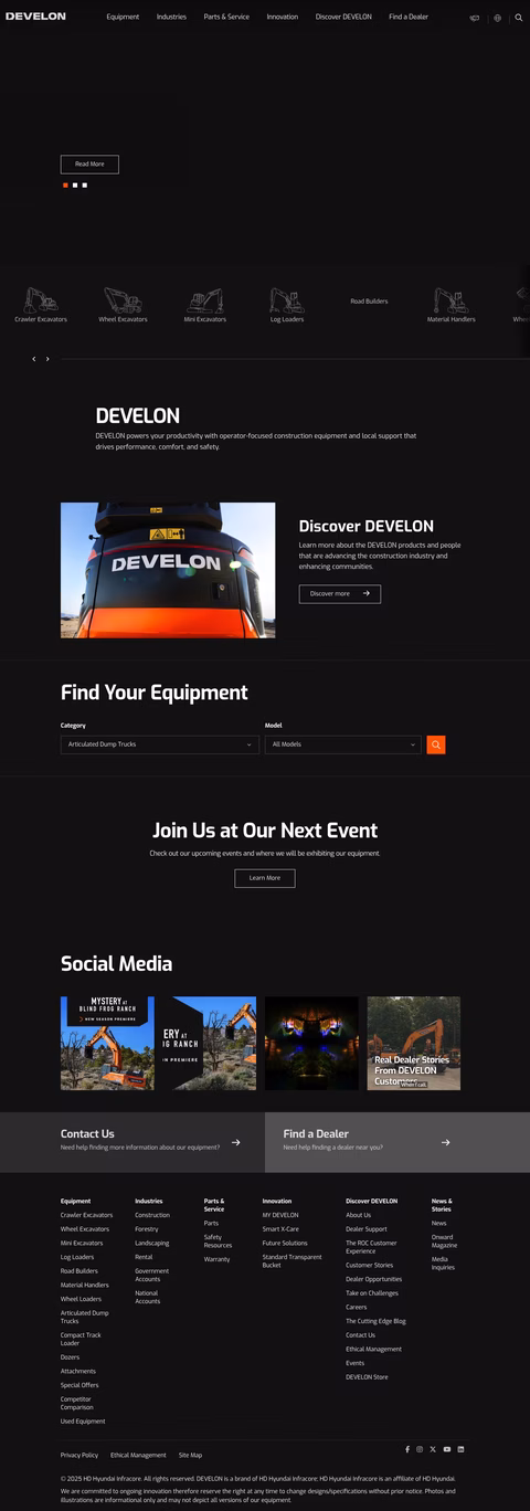 Develon-North-America Homepage 1440px