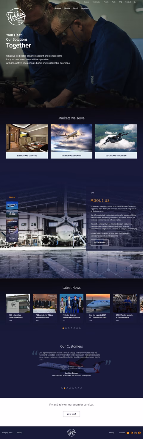 Fokker-Services-Group Homepage 1440px