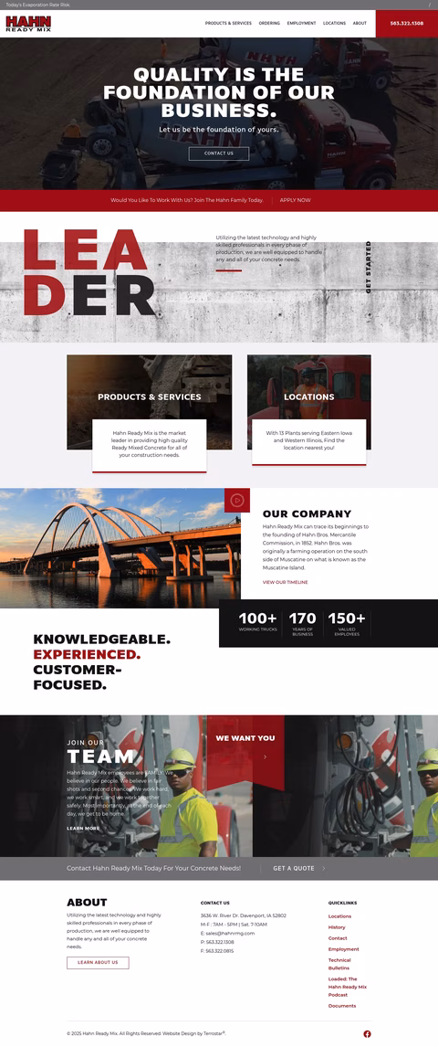 Hahn-Ready-Mix Homepage 1440px