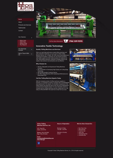 Hicks-Tufting-Machine-Services Homepage 1440px