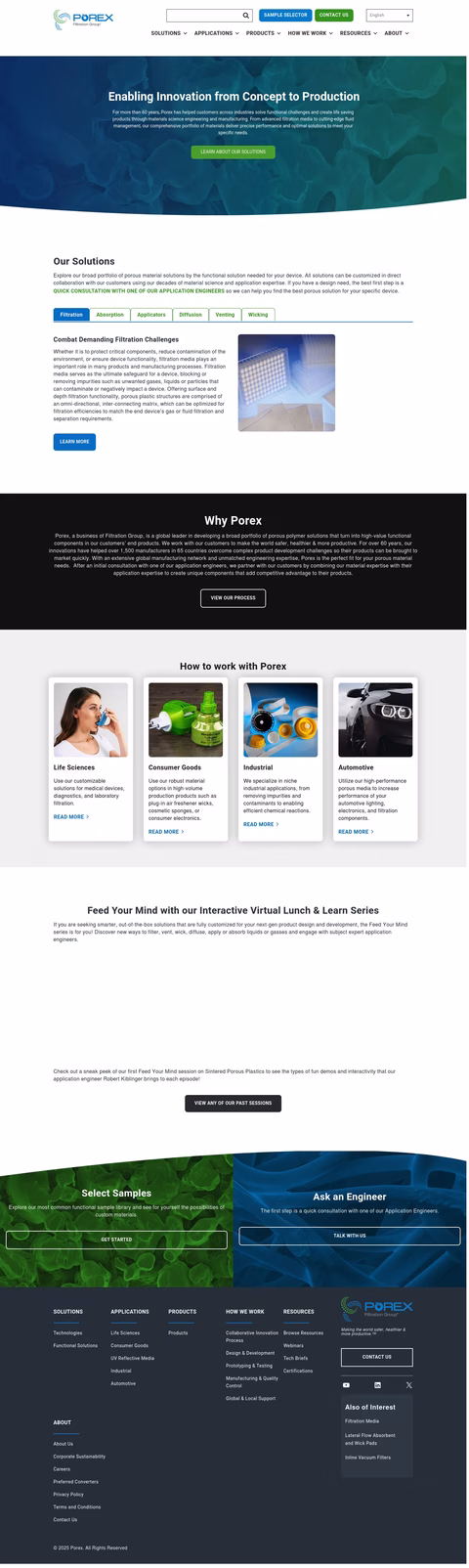 Porex Homepage 1440px