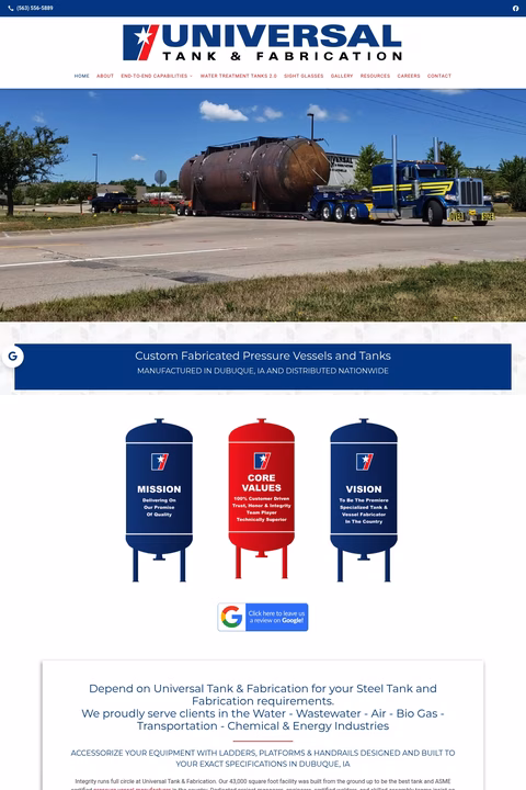 Universal-Tank-Fabrication Homepage 1440px