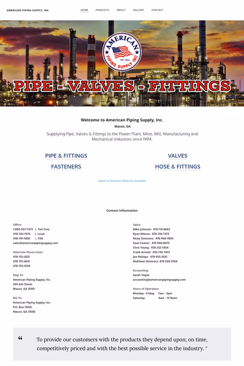 American-Piping-Supply Homepage 1440px