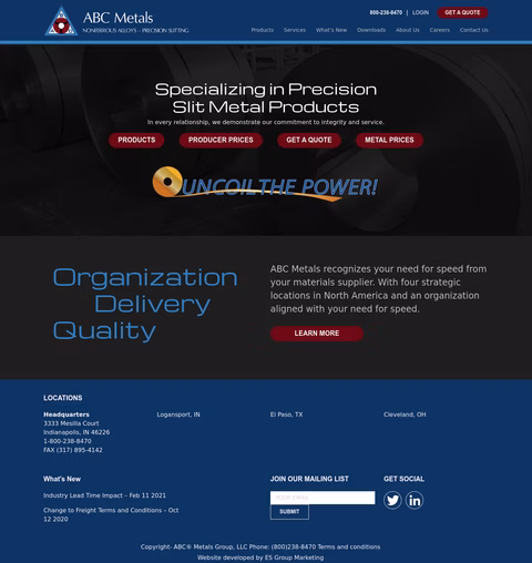 Abc-Metals Homepage 1440px