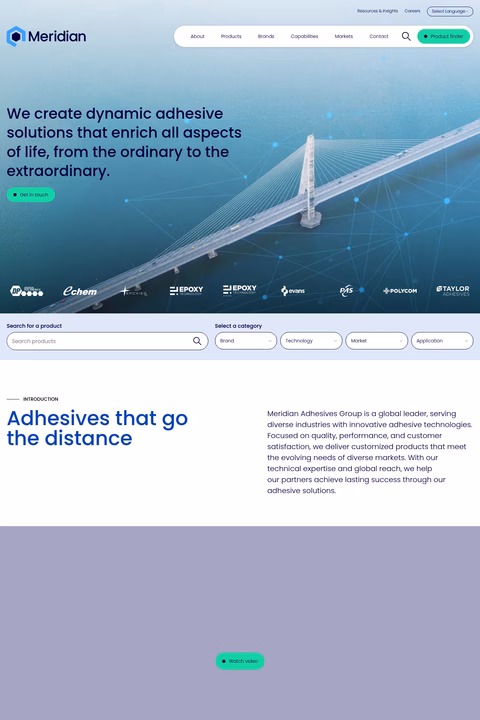 Meridian-Adhesives Homepage 1440px
