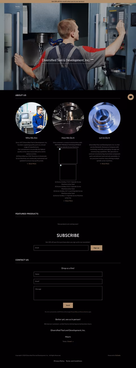 Diversified-Tool-Development Homepage 1440px