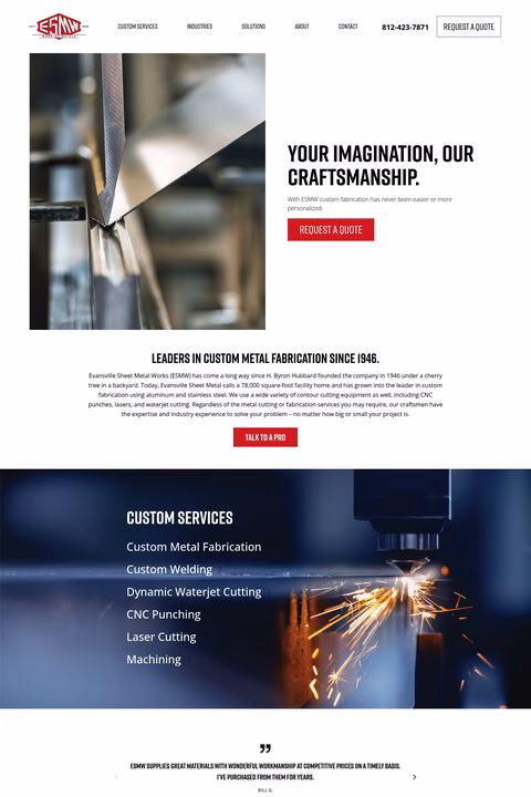 Evansville-Sheet-Metal-Works Homepage 1440px