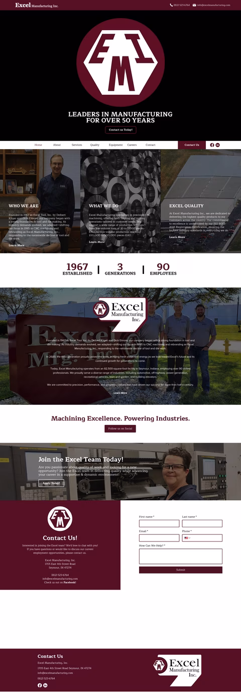 Excel-Manufacturing Homepage 1440px