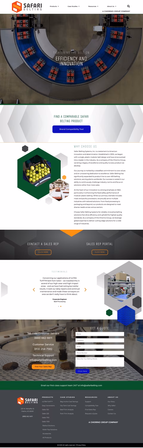 Safari-Belting-Systems Homepage 1440px