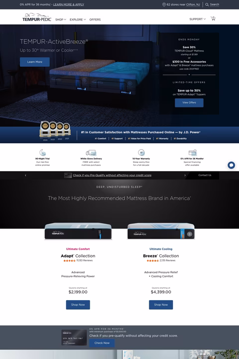 Tempur-Pedic Homepage 1440px