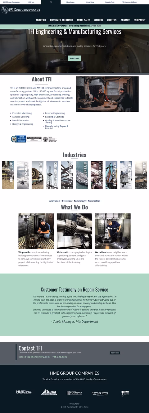 Topeka-Foundry-Iron-Works Homepage 1440px