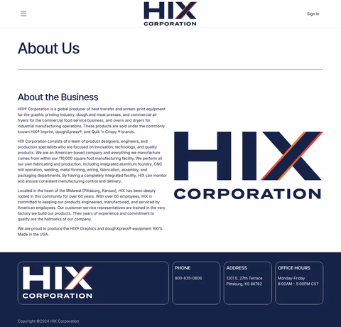 Hix-Corporation Homepage 1440px
