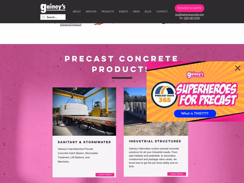 Gaineys-Concrete-Products Homepage 1440px