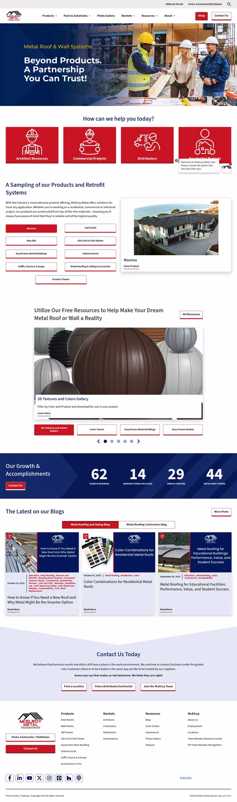 Mcelroy-Metal Homepage 1440px