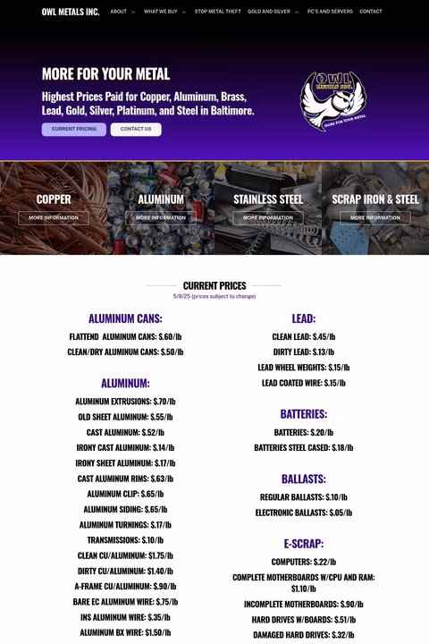 Owl-Metals-Inc Homepage 1440px