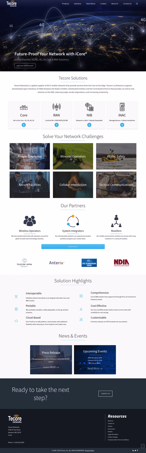 Tecore-Networks Homepage 1440px