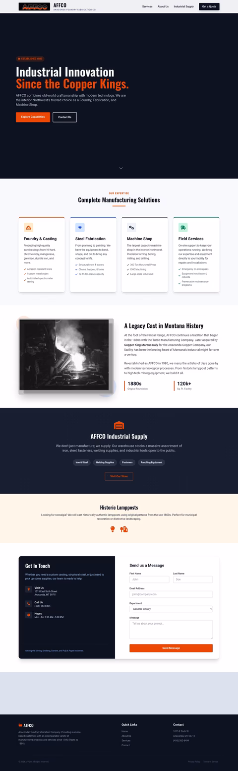 Anaconda-Foundry-Fabrication-Company Homepage 1440px