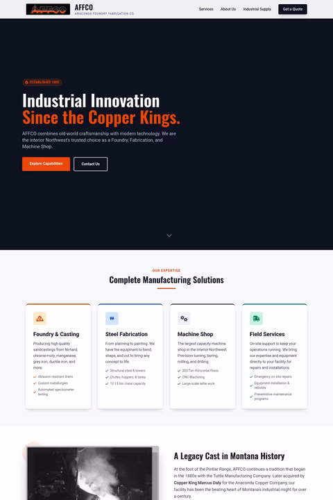 Anaconda-Foundry-Fabrication-Company Homepage 1440px