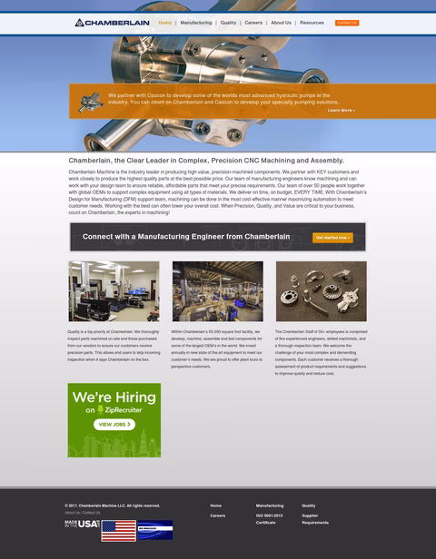 Chamberlain-Machine-Company Homepage 1440px