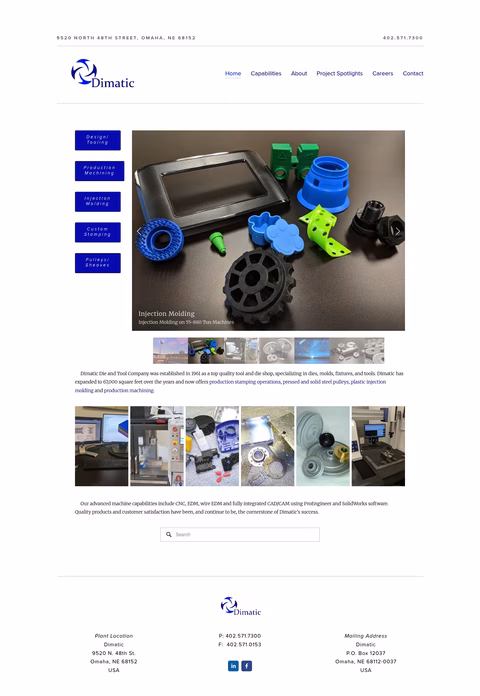 Dimatic-Die-Tool-Company Homepage 1440px