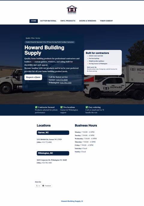 Howard-Building-Supply Homepage 1440px