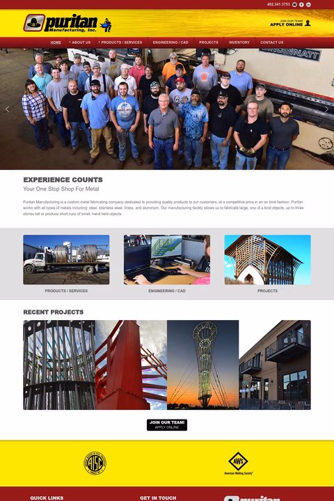 Puritan-Manufacturing Homepage 1440px