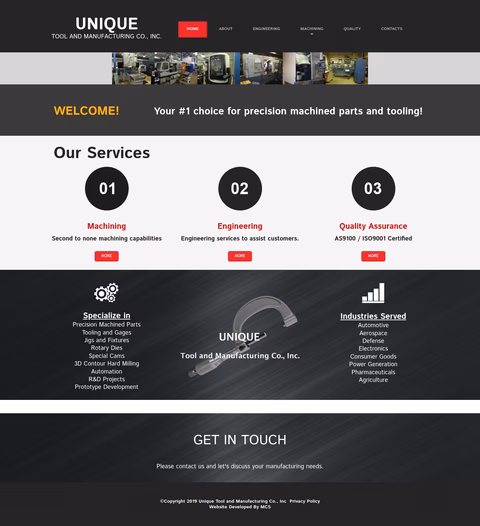 Unique-Tool-Manufacturing-Co Homepage 1440px