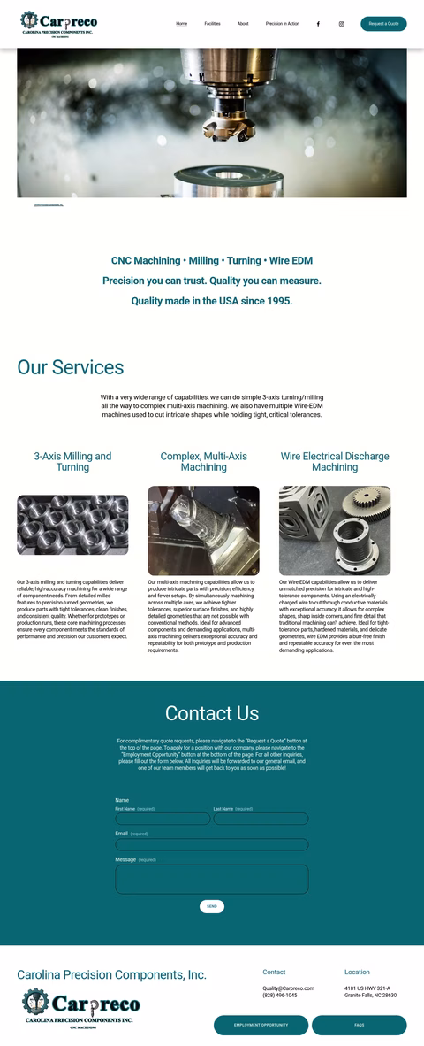 Carolina-Precision-Components Homepage 1440px