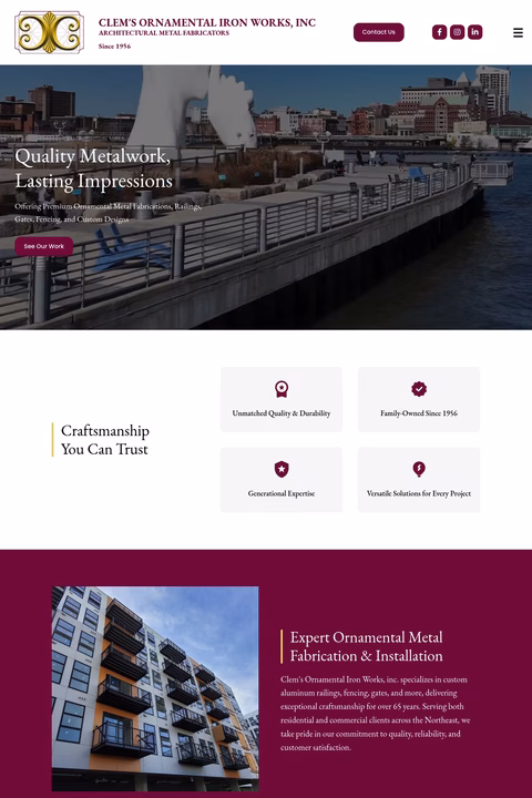 Clems-Ornamental-Iron-Works Homepage 1440px