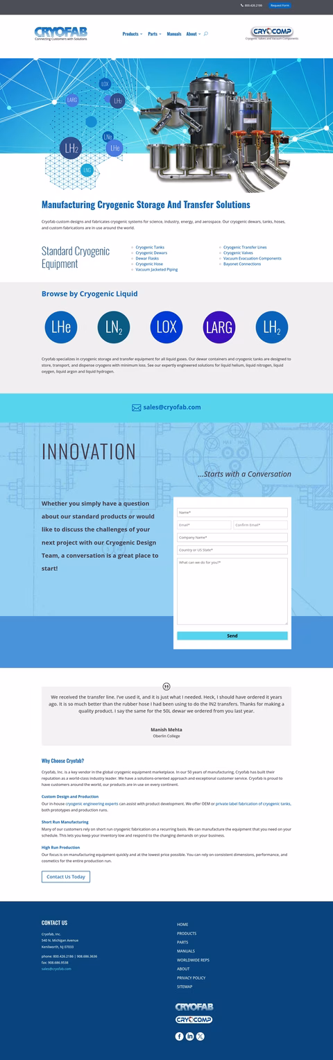 Cryofab Homepage 1440px