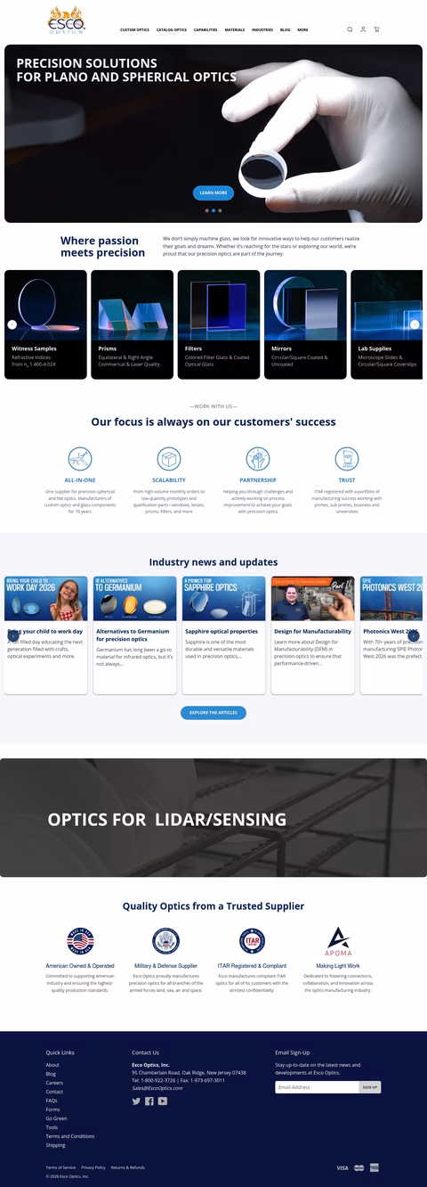 Esco-Optics Homepage 1440px