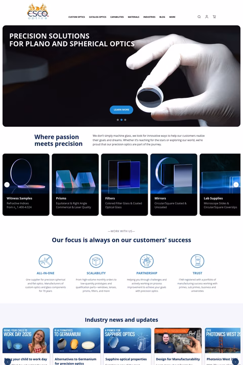 Esco-Optics Homepage 1440px