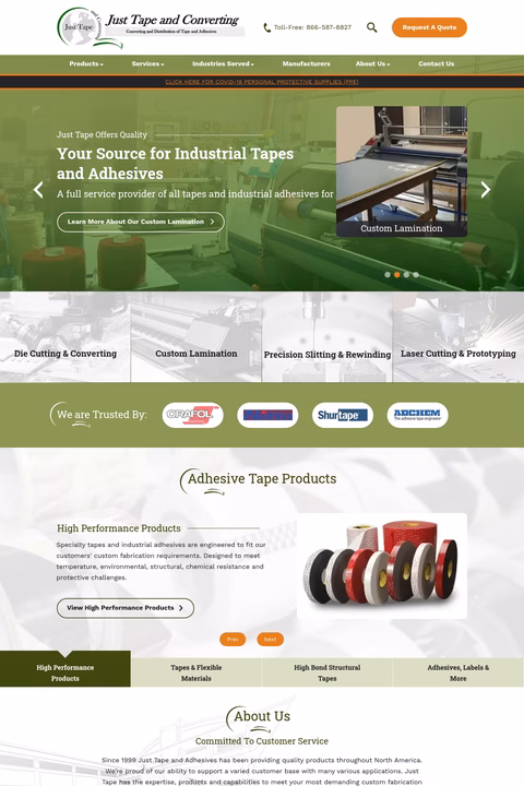 Just-Tape-And-Converting Homepage 1440px